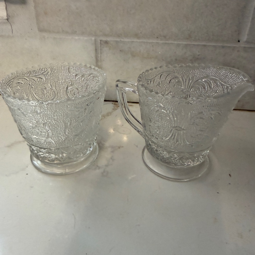 Antique Duncan & Miller sandwich pattern glass creamer & sugar bowl set clear